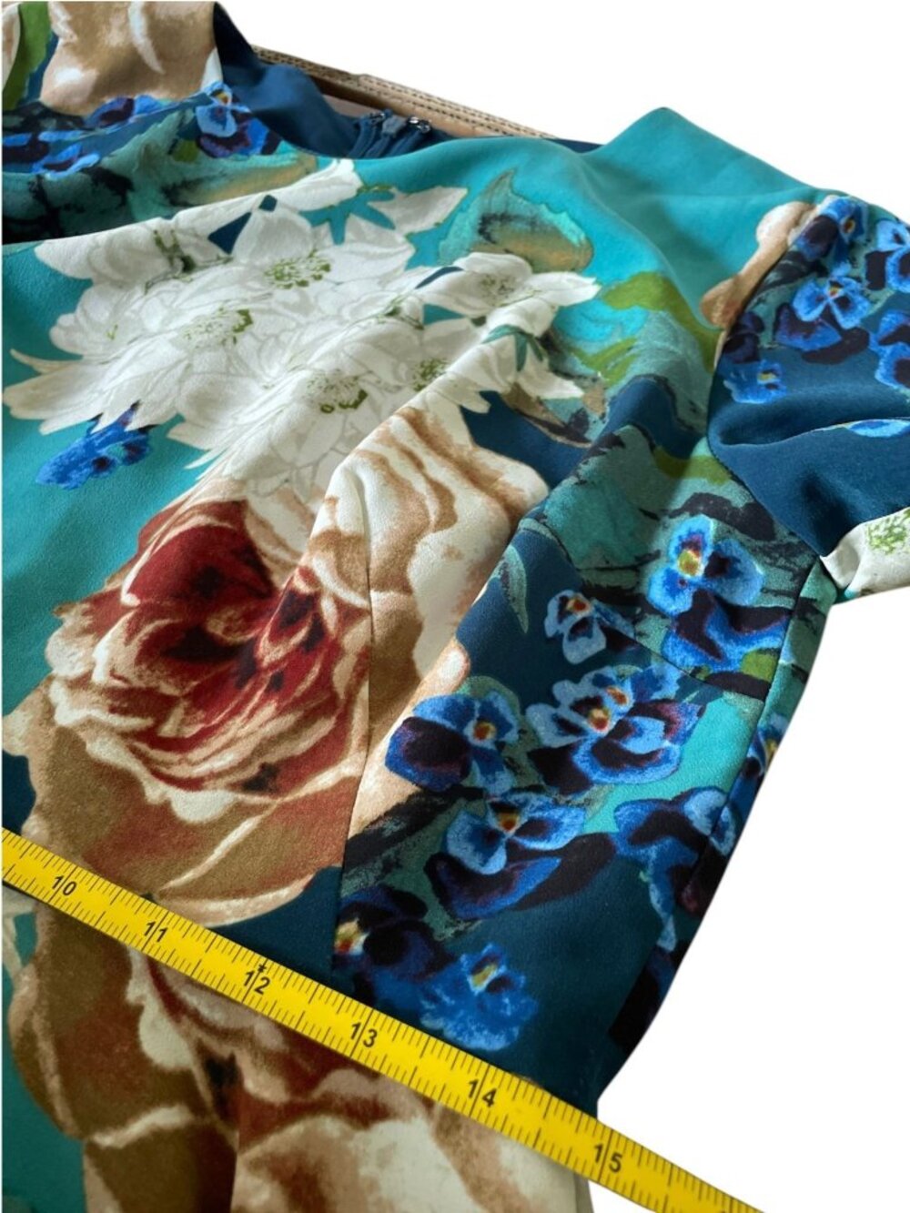 Anthropologie Corey Lynn Calter Paeonia Dress Teal Floral Fit & Flare Size 8 Cot - Picture 8 of 10